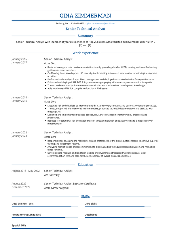 Senior Technical Analyst Resume Examples and Templates