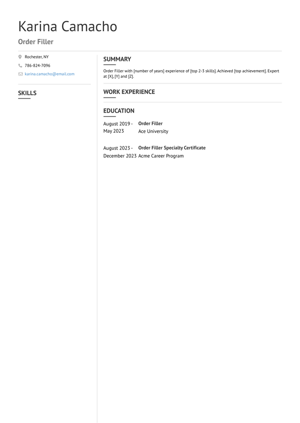 Order Filler Resume Examples and Templates