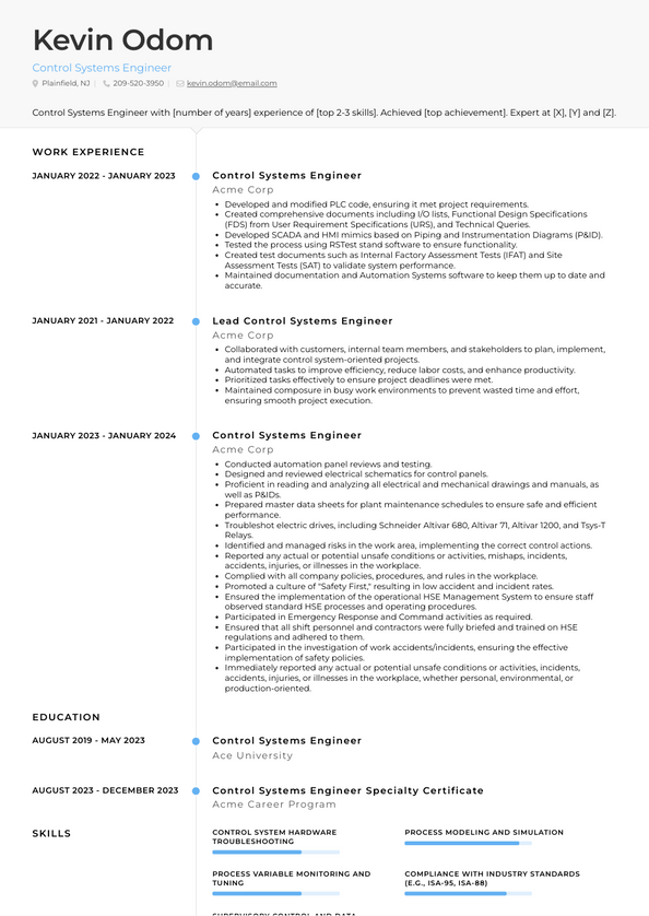 Control Systems Engineer Resume Examples and Templates