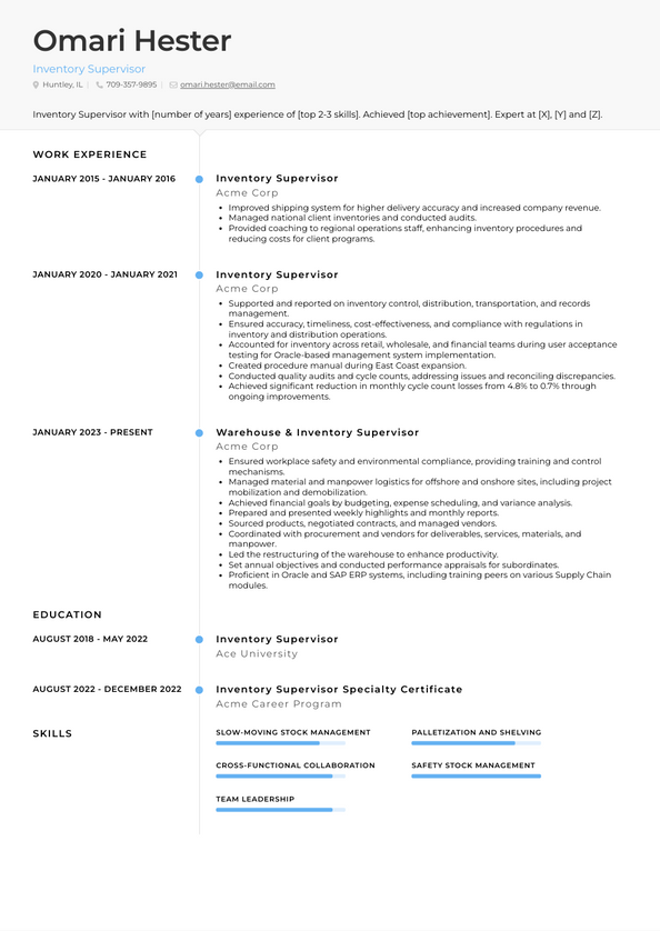 Inventory Supervisor Resume Examples and Templates