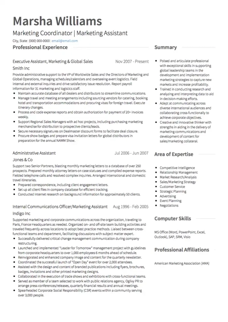 marketing resume template for 20 years of experience