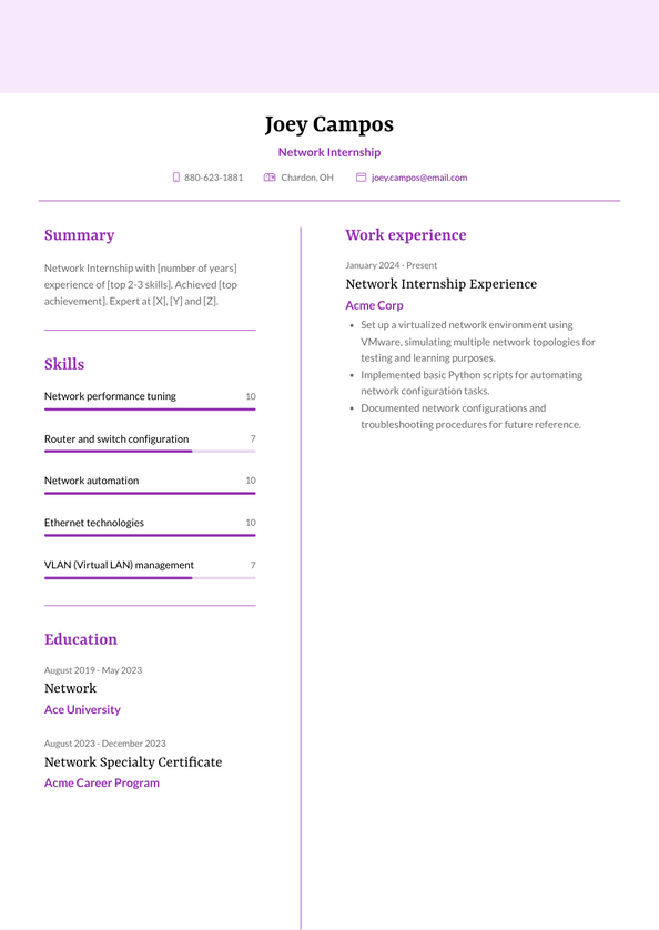 Network Internship Resume Examples and Templates