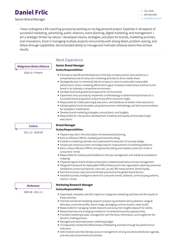 Brand Manager CV Examples & Templates | VisualCV