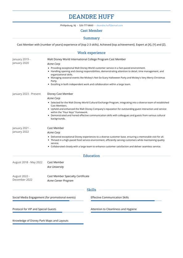 Cast Member Resume Examples and Templates