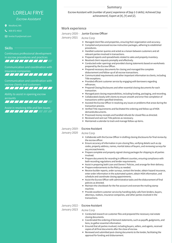 Escrow Assistant Resume Examples and Templates