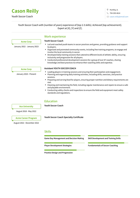 Youth Soccer Coach Resume Examples and Templates