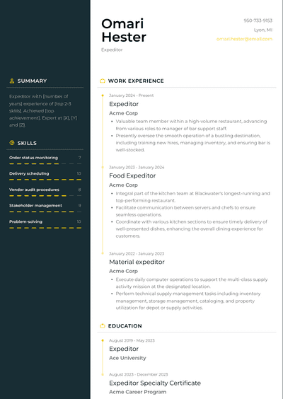 Expeditor Resume Examples and Templates