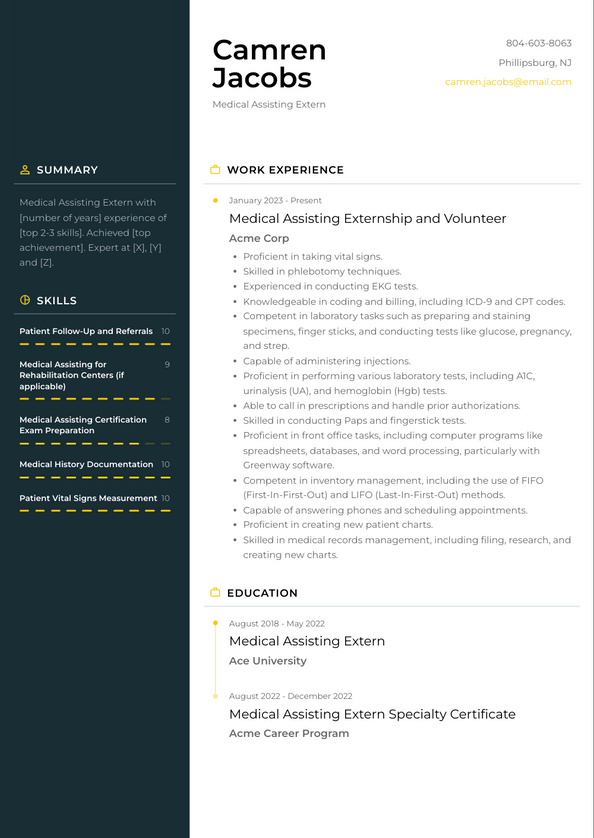 Medical Assisting Extern Resume Examples and Templates