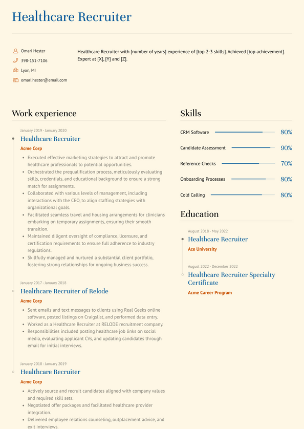 3+ Healthcare Recruiter Resume Examples and Templates