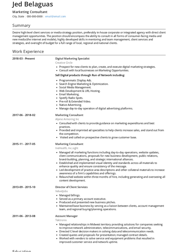 Marketing Consultant Resume Samples and Templates | VisualCV