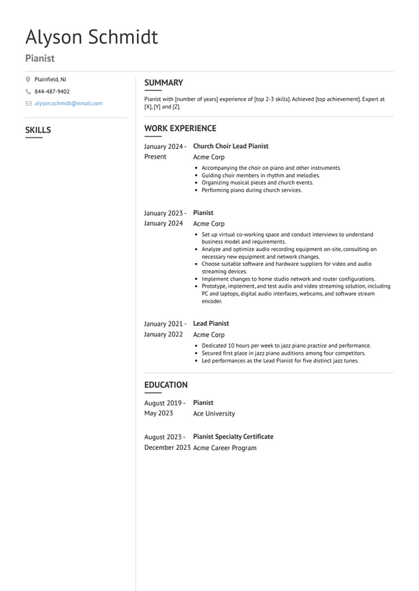 Pianist Resume Examples and Templates