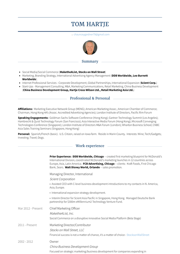 Contributor Resume Samples and Templates | VisualCV