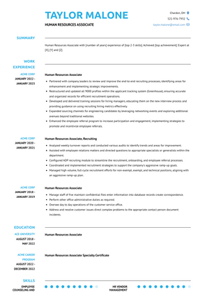 Human Resources Associate Resume Sample and Template