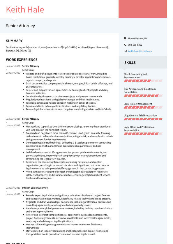 Senior Attorney Resume Examples and Templates