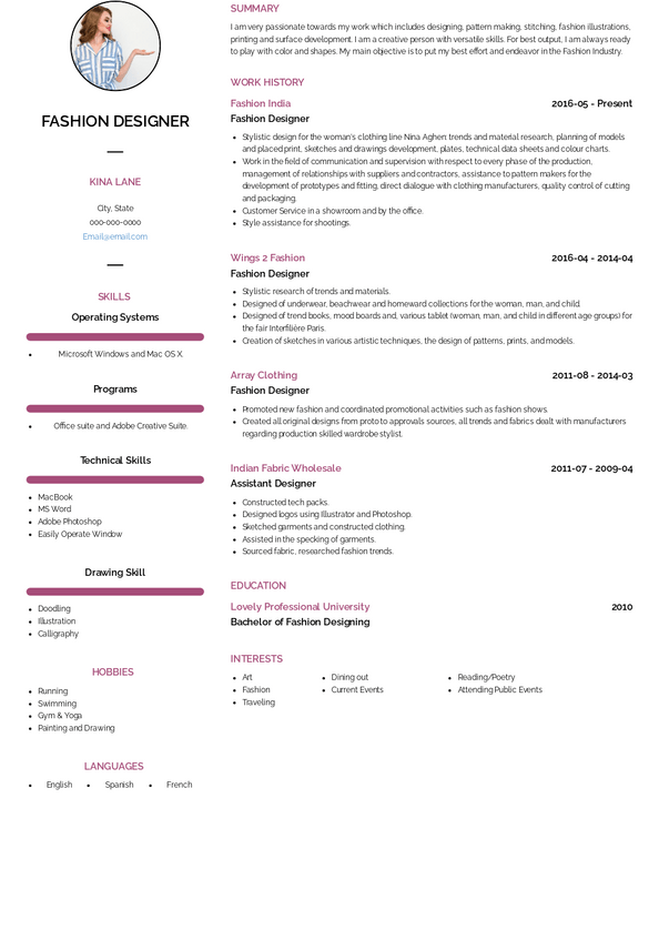 Fashion Designer Resume Examples Samples For 2022 VisualCV   Fashion Designer Resume Sample Vienna 