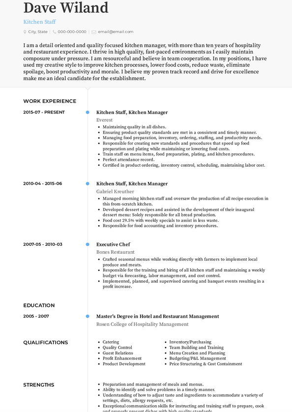 sample resume for kitchen hand with experience