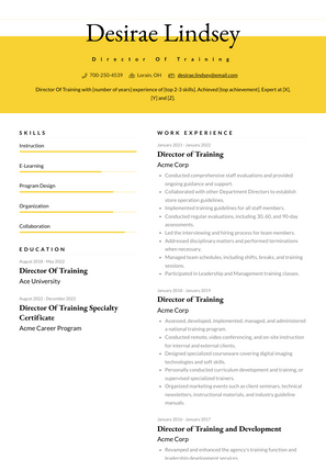 Director Of Training Resume Sample and Template