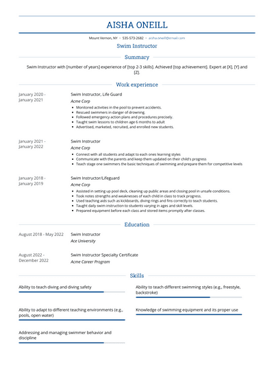 Swim Instructor Resume Examples And Templates