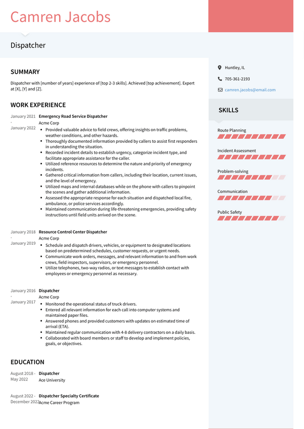 Dispatcher Resume Examples and Templates