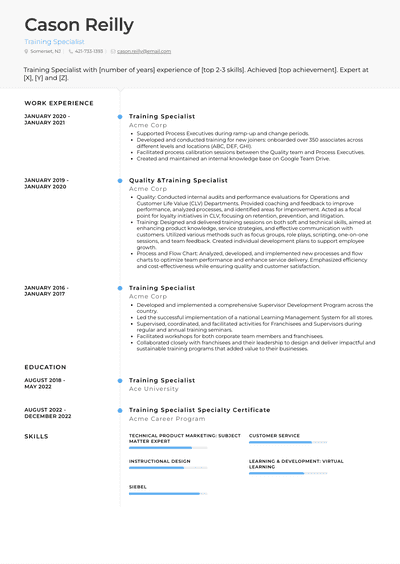 Training Specialist Resume Examples and Templates