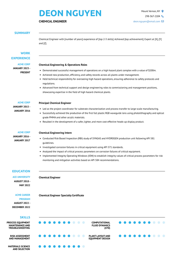 Chemical Engineer Resume Examples and Templates