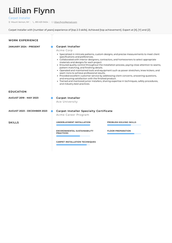 Carpet Installer Resume Examples and Templates