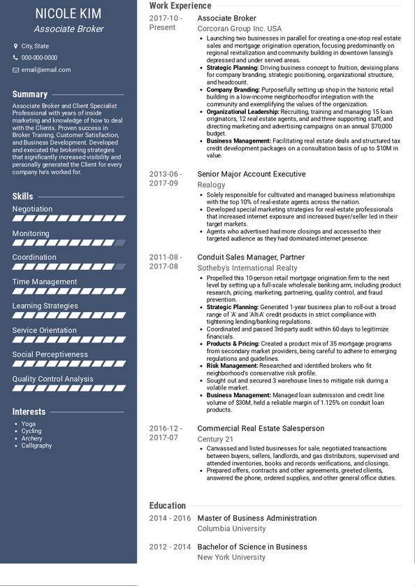 Associate Broker Resume Samples and Templates | VisualCV