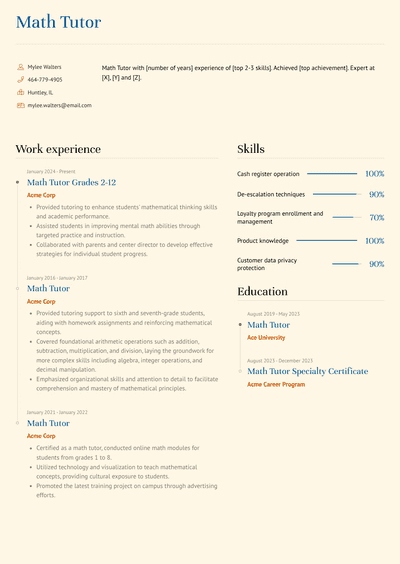 Math Tutor Resume Examples and Templates