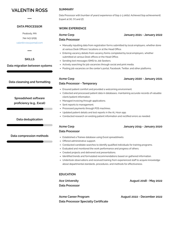 Data Processor Resume Examples and Templates