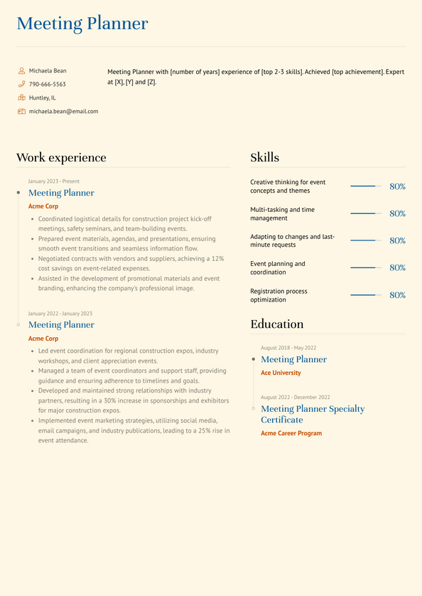 Meeting Planner Resume Examples and Templates