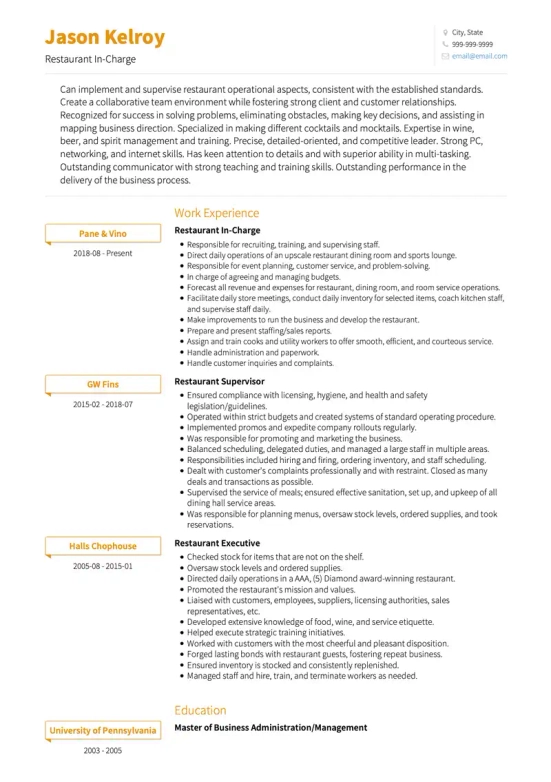 skills and abilities for hospitality resume examples