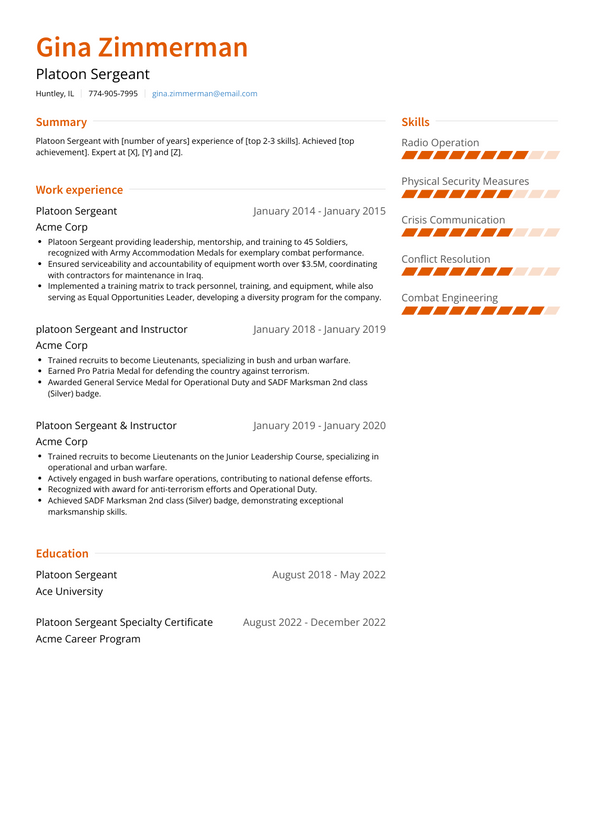 Platoon Sergeant Resume Examples and Templates