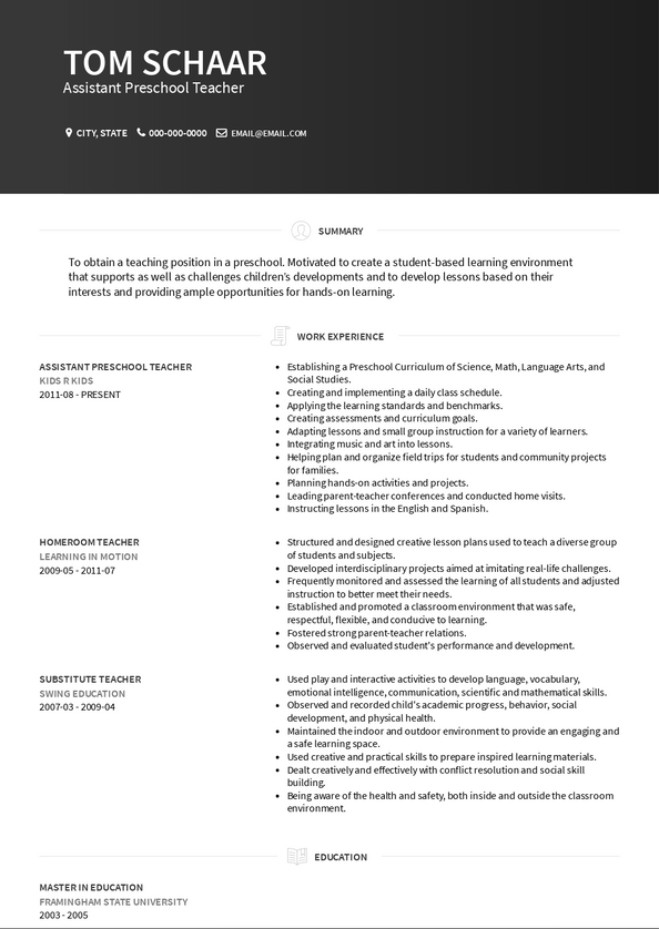 resume examples preschool teacher