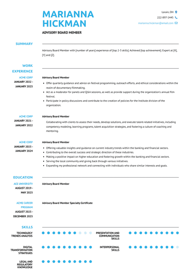 Advisory Board Member Resume Examples And Templates