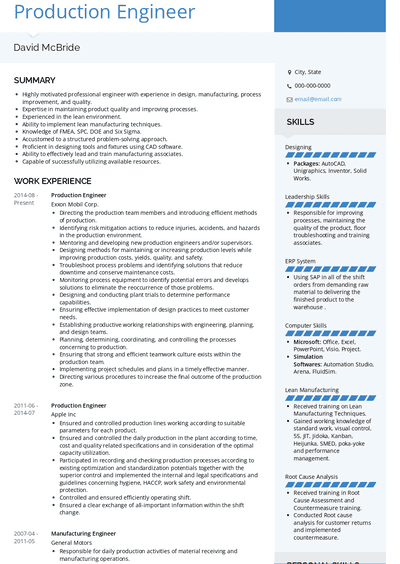 resume summary examples for production engineer