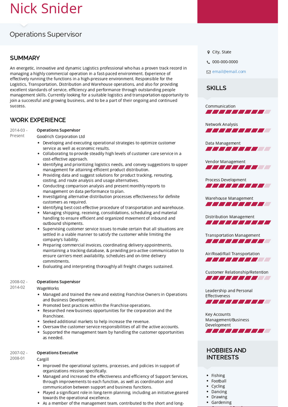 Operations Supervisor Resume Samples and Templates | VisualCV