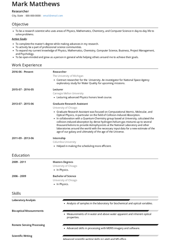 Researcher Resume Samples and Templates | VisualCV