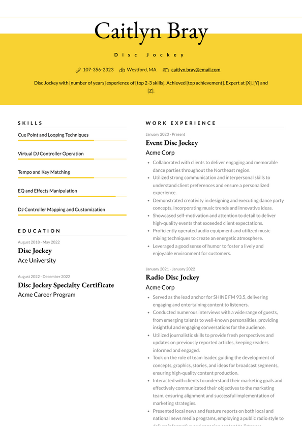 Disc Jockey Resume Examples and Templates