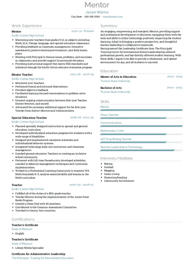 Mentor Resume Samples and Templates | VisualCV