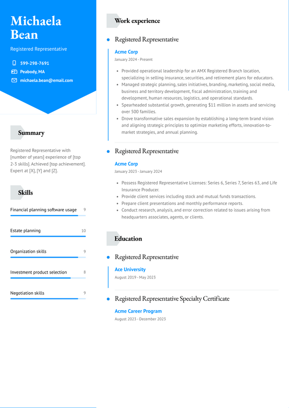 Registered Representative Resume Examples and Templates