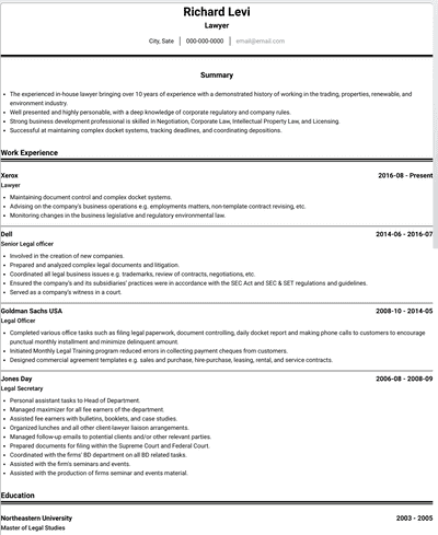 Lawyer CV Examples & Templates | VisualCV