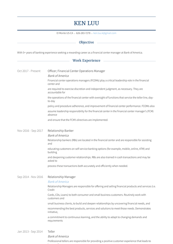 Personal Banker Resume Samples and Templates VisualCV