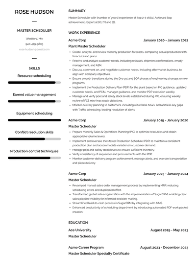 Master Scheduler Resume Examples and Templates