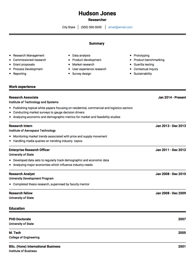 Research CV Examples And Templates For 2022