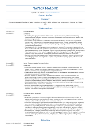 Contract Analyst Resume Sample and Template