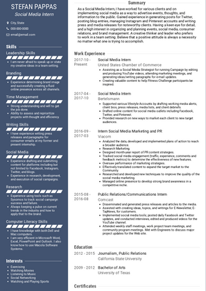 Media Intern Resume Samples and Templates | VisualCV