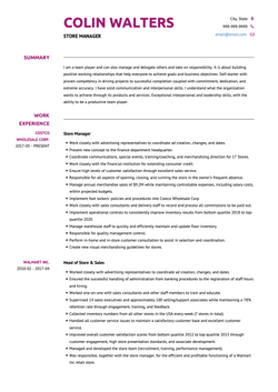 Store Manager Resume Sample and Template
