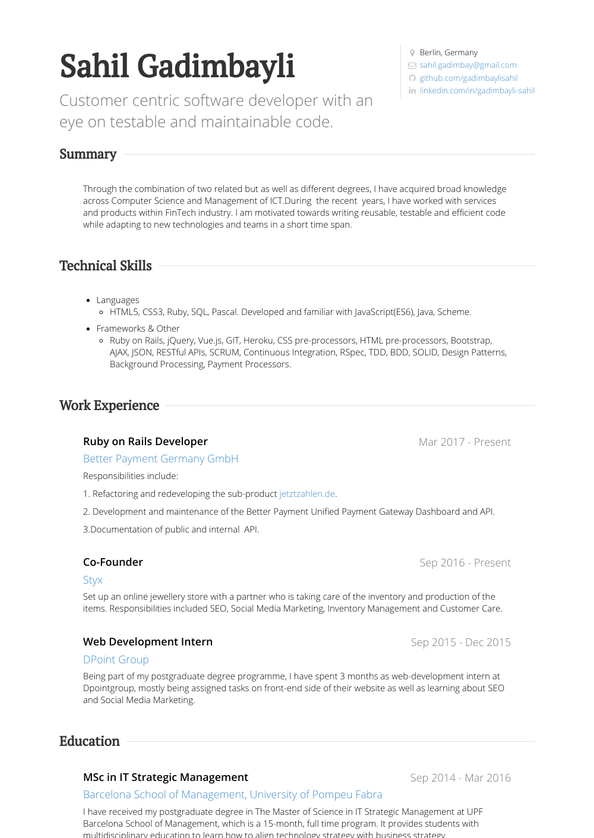 Summer Intern Resume Samples and Templates | VisualCV