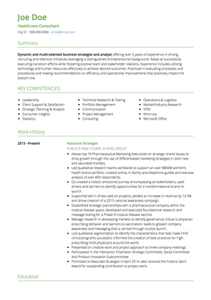 Healthcare Consultant CV Example and Template