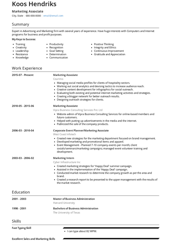 Marketing Associate Resume Samples and Templates | VisualCV